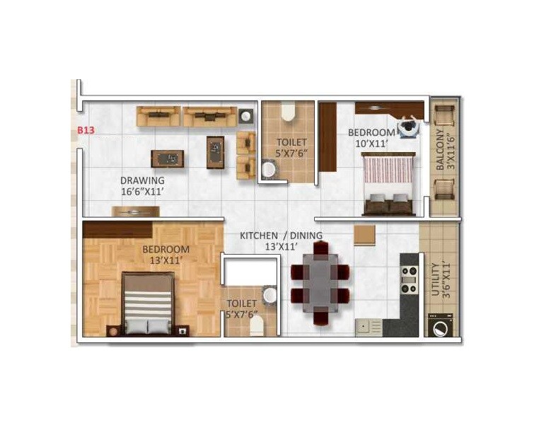 2 BHK 1080 Sq. Ft. Apartment