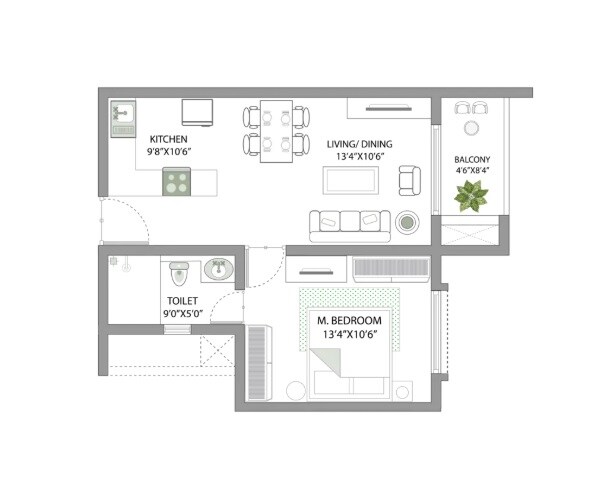 Floor plan of 1 BHK 750 Sq. Ft. Apartment in Sparkle Atmos, Bangalore