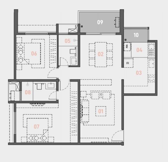 Floor plan of 2 BHK 1260 Sq. Ft. Apartment in Spectra Raaya, Bangalore