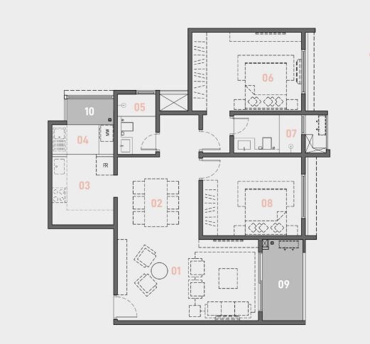 Floor plan of 2 BHK 1275 Sq. Ft. Apartment in Spectra Raaya, Bangalore