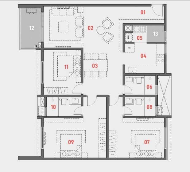 Floor plan of 3 BHK 1625 Sq. Ft. Apartment in Spectra Raaya, Bangalore