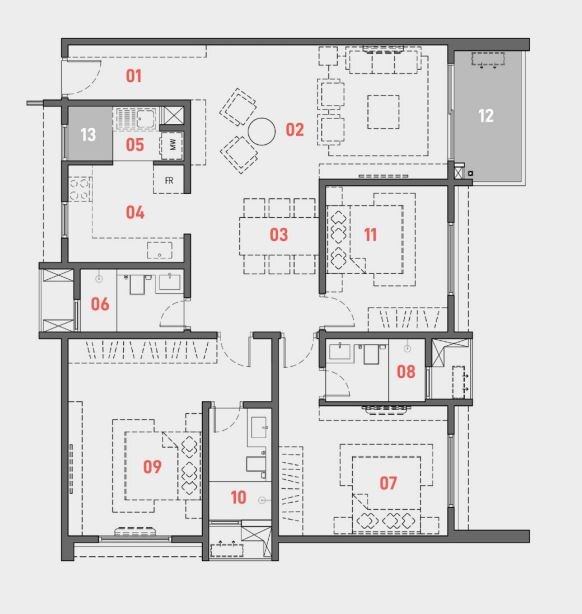 Floor plan of 3 BHK 1665 Sq. Ft. Apartment in Spectra Raaya, Bangalore