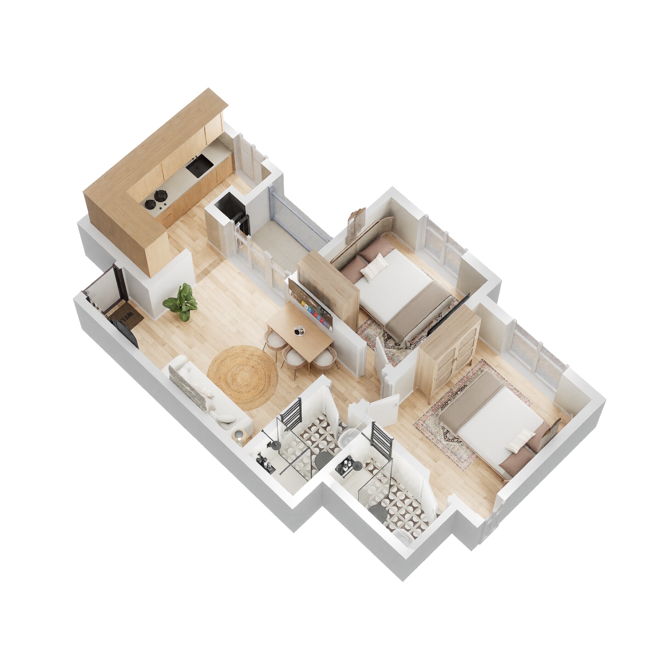 2 BHK 745 Sq. Ft. Apartment