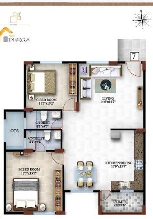 Floor plan of 2 BHK 1237 Sq. Ft. Apartment in Splendid Sree Durga, Bangalore