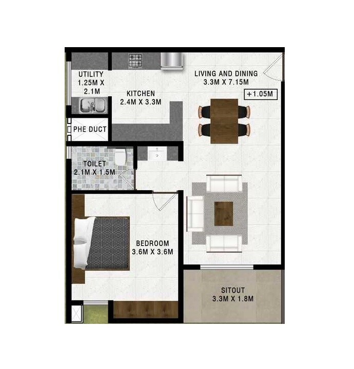 Floor plan of 1 BHK 700 Sq. Ft. Apartment in Springseas Crosswinds, Bangalore