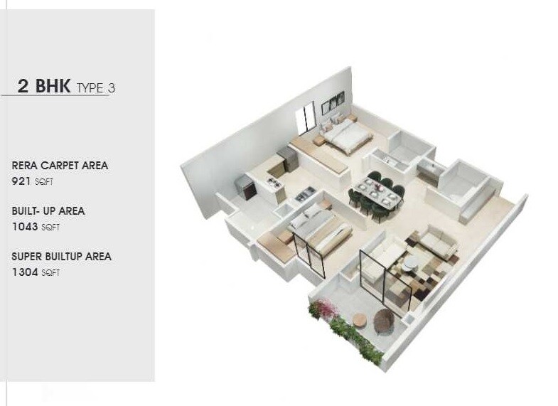 Floor plan of 2 BHK 1304 Sq. Ft. Apartment in Springseas Windchimes, Bangalore