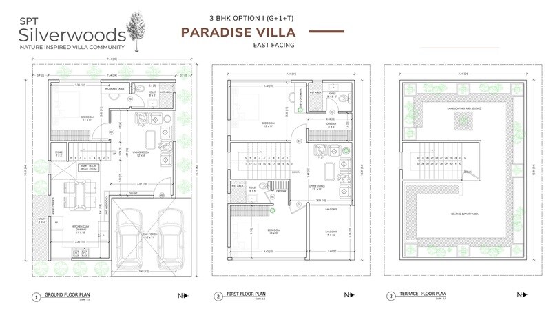 Floor plan of 3 BHK 1738 Sq. Ft. Villa in SPT Silverwoods, Bangalore