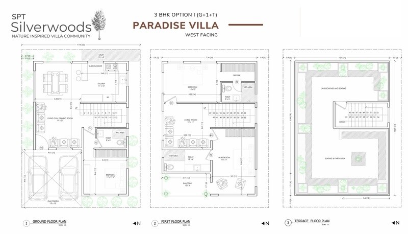 Floor plan of 3 BHK 1760 Sq. Ft. Villa in SPT Silverwoods, Bangalore