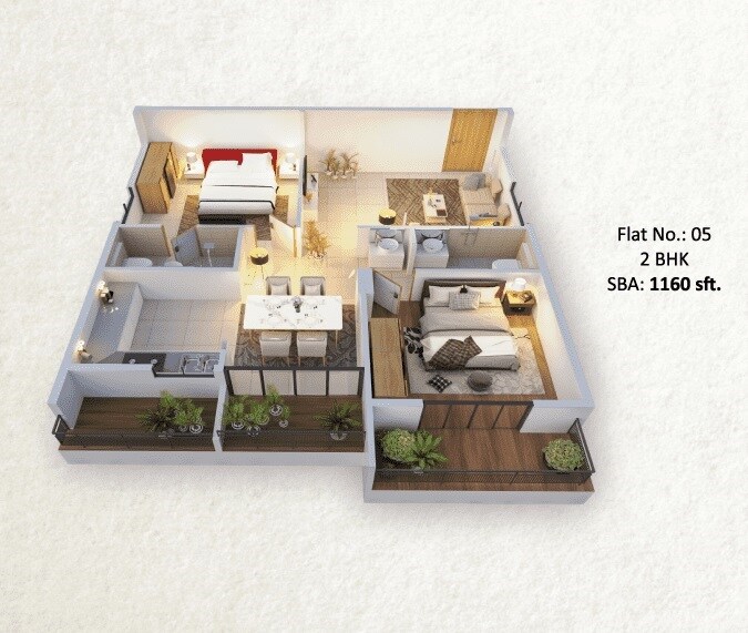 Floor plan of 2 BHK 1160 Sq. Ft. Apartment in Sree Durga Samrudhi, Bangalore
