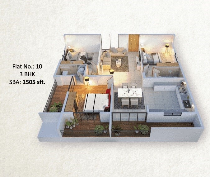 Floor plan of 3 BHK 1505 Sq. Ft. Apartment in Sree Durga Samrudhi, Bangalore
