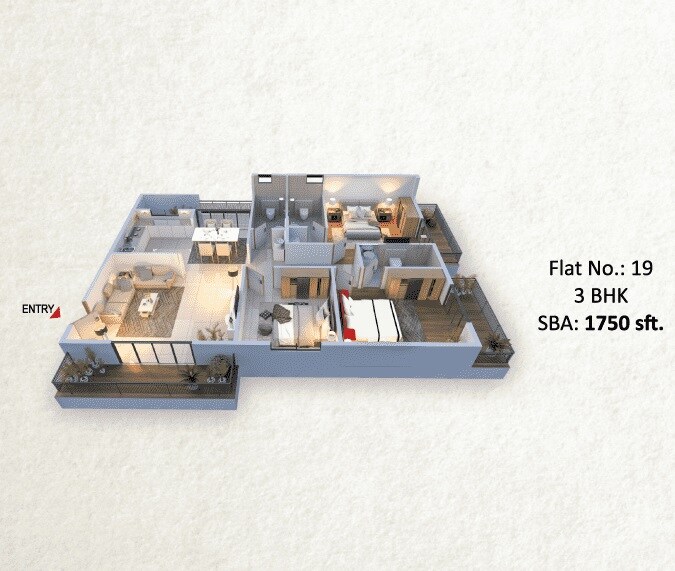 Floor plan of 3 BHK 1750 Sq. Ft. Apartment in Sree Durga Samrudhi, Bangalore