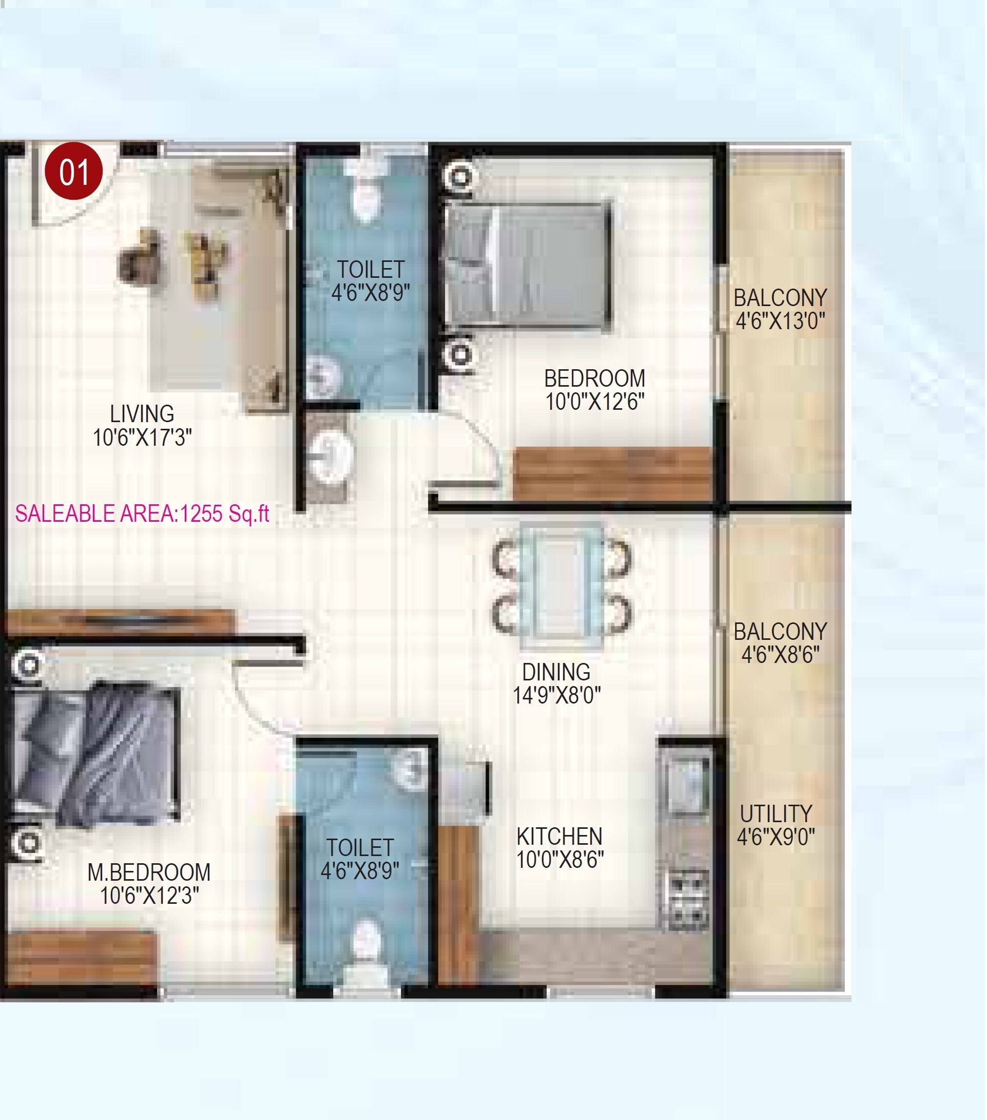 2 BHK 1255 Sq. Ft. Apartment