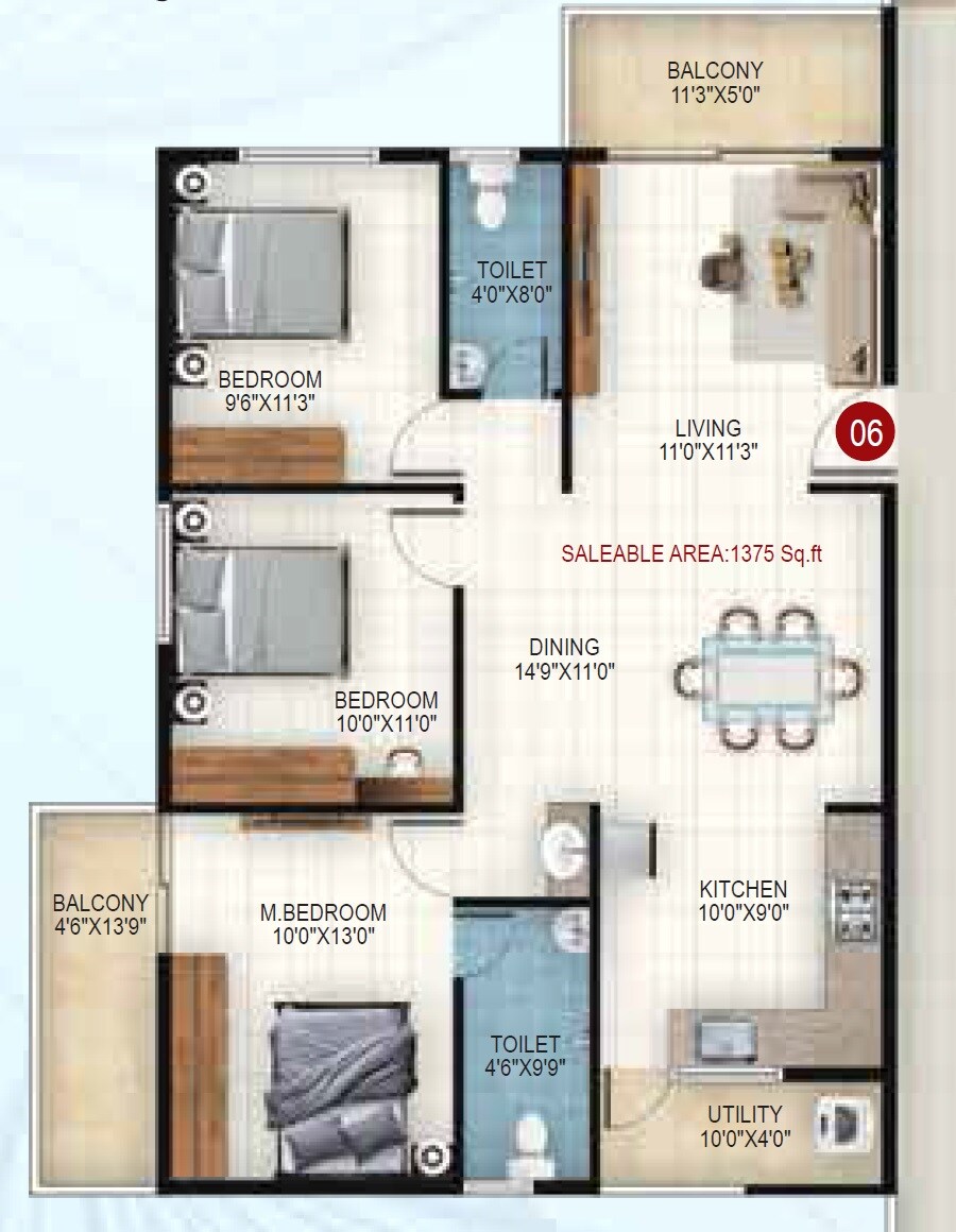 3 BHK 1375 Sq. Ft. Apartment
