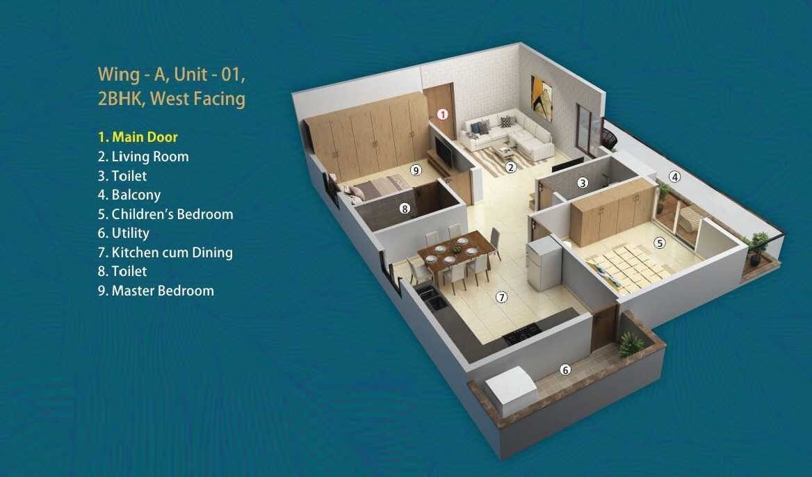 Floor plan of 2 BHK 1125 Sq. Ft. Apartment in Sree Sai Sunshine, Bangalore