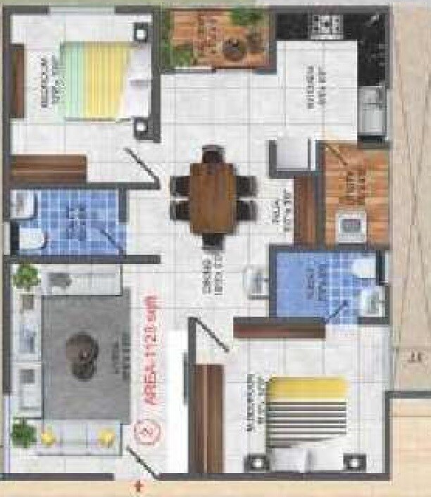 Floor plan of 2 BHK 1128 Sq. Ft. Apartment in Sree Samruddhi, Bangalore