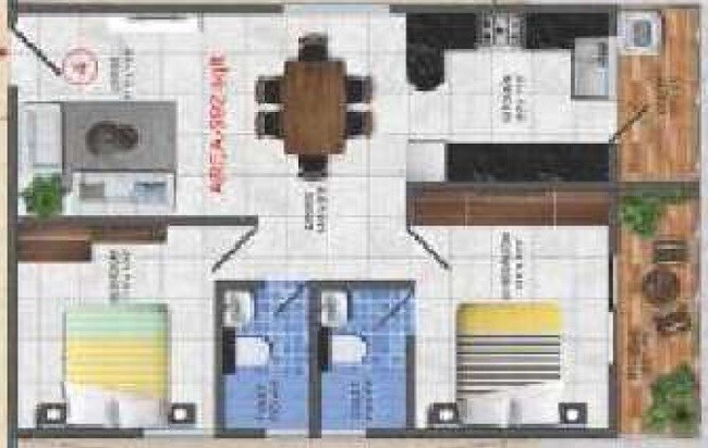 Floor plan of 2 BHK 992 Sq. Ft. Apartment in Sree Samruddhi, Bangalore