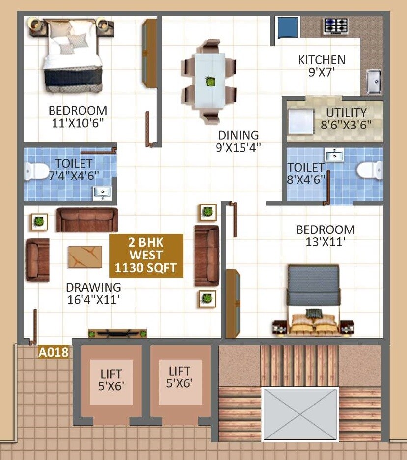 2 BHK 1130 Sq. Ft. Apartment