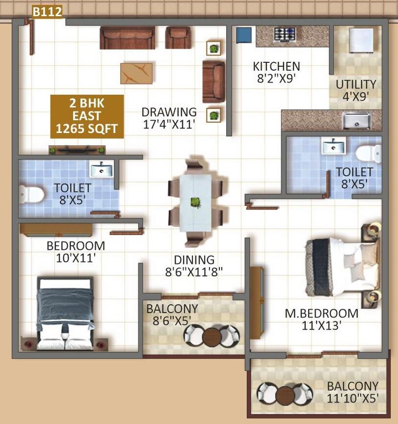 2 BHK 1265 Sq. Ft. Apartment