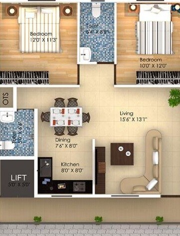 Floor plan of 2 BHK 900 Sq. Ft. Apartment in Sreereddy Mahalasa, Bangalore