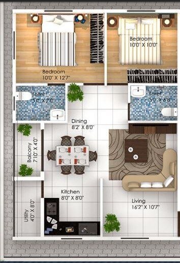 Floor plan of 2 BHK 936 Sq. Ft. Apartment in Sreereddy Mahalasa, Bangalore