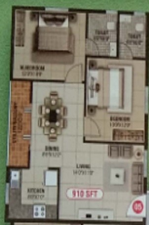 Floor plan of 2 BHK 910 Sq. Ft. Apartment in Sri Balaji Elite Bangalore, Bangalore