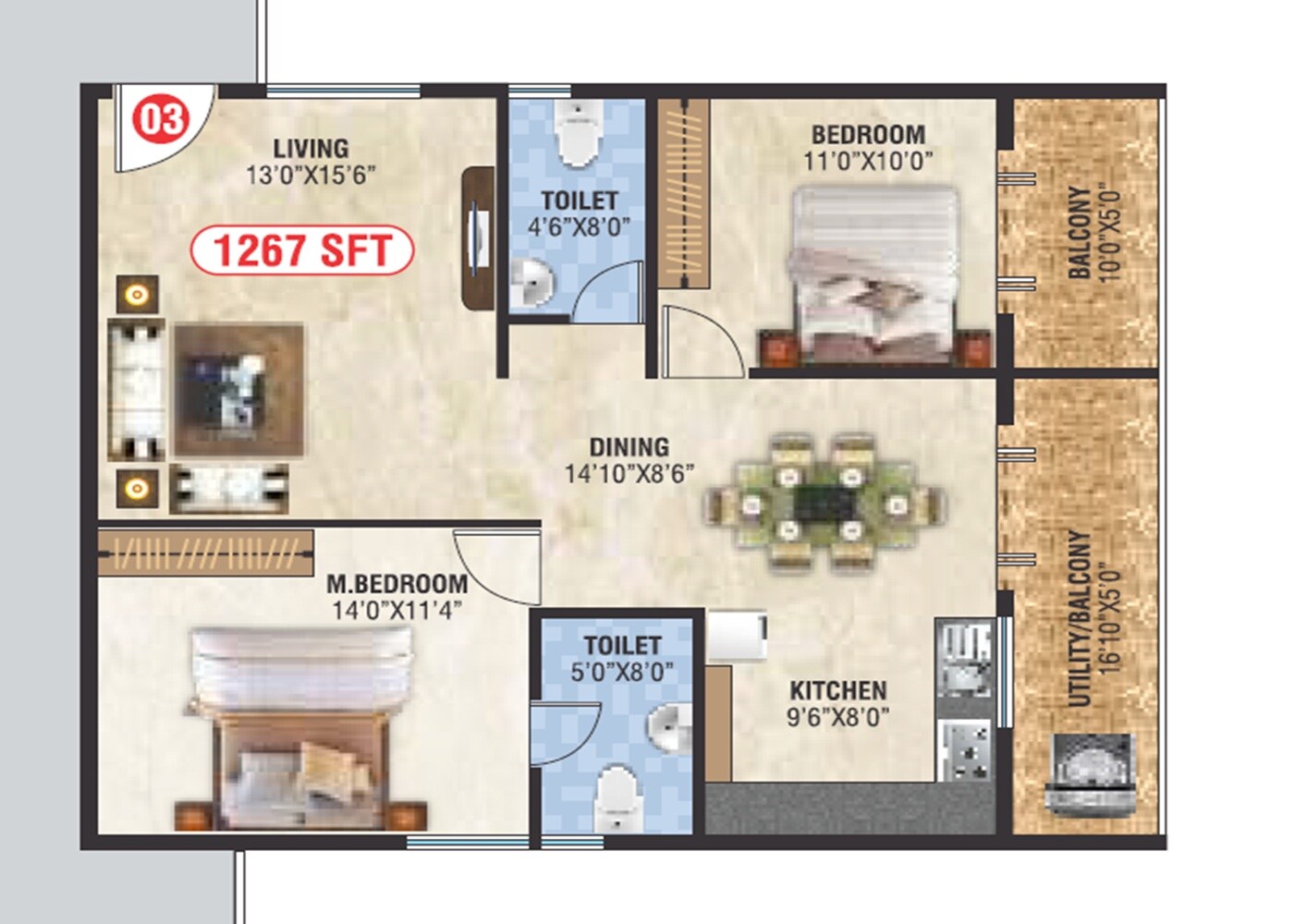 2 BHK 1267 Sq. Ft. Apartment