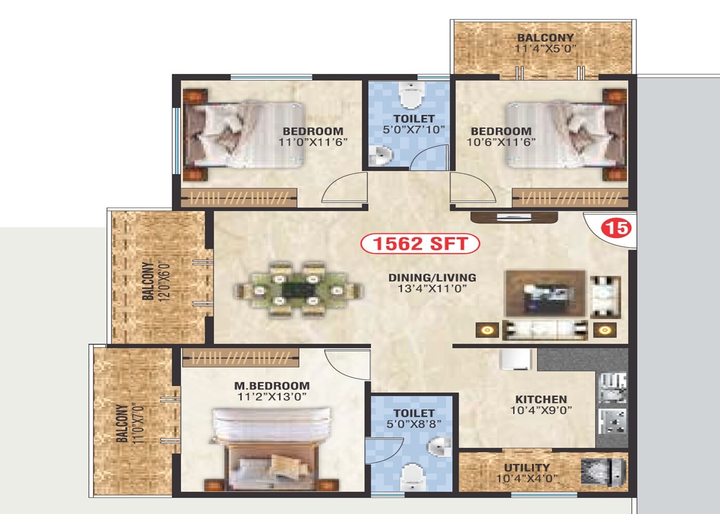 3 BHK 1562 Sq. Ft. Apartment