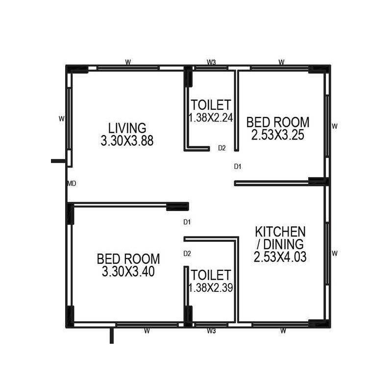 Floor plan of 2 BHK 1013 Sq. Ft. Apartment in Sri Balaji Green Woods, Bangalore