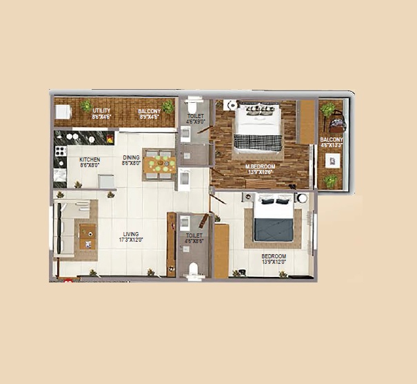 2 BHK 1135 Sq. Ft. Apartment in Sri Balaji Orion Heights