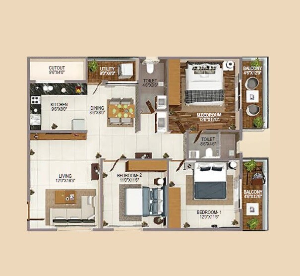 3 BHK 1675 Sq. Ft. Apartment