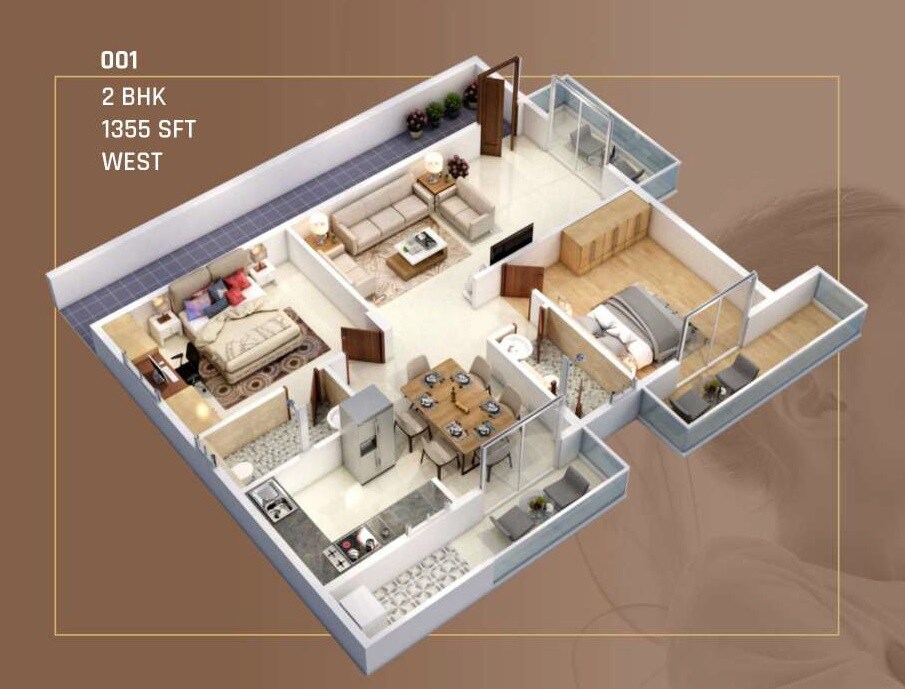 2 BHK 1355 Sq. Ft. Apartment