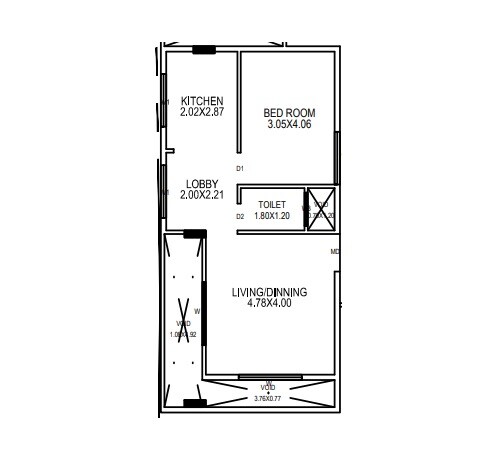 Floor plan of 1 BHK 635 Sq. Ft. Apartment in Sri Balaji Vaibhav, Bangalore