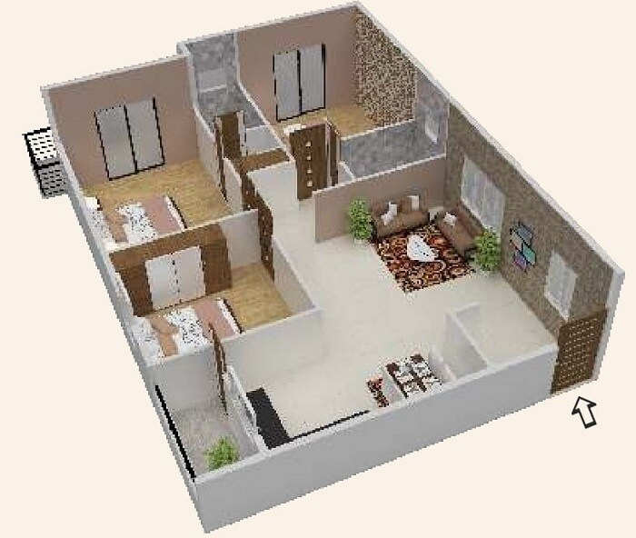 Floor plan of 2 BHK 1180 Sq. Ft. Apartment in Sri Bhoomika Sunshine, Bangalore