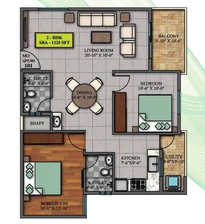 2 BHK 1060 Sq. Ft. Apartment