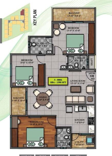 3 BHK 1390 Sq. Ft. Apartment