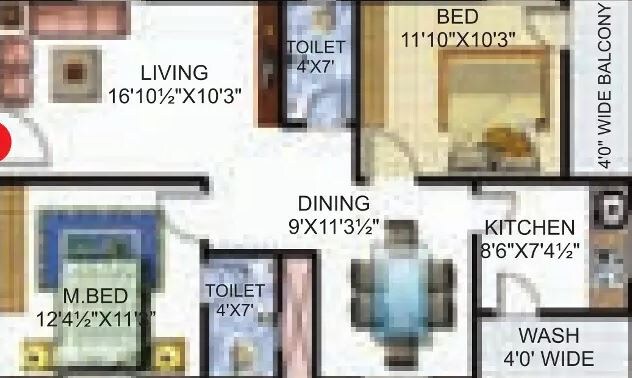 Floor plan of 2 BHK 1108 Sq. Ft. Apartment in Sri Krishna Excel Stone, Bangalore