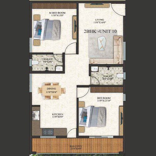 Floor plan of 2 BHK 1150 Sq. Ft. Apartment in Sri Mahalakshmi Urban Touch, Bangalore