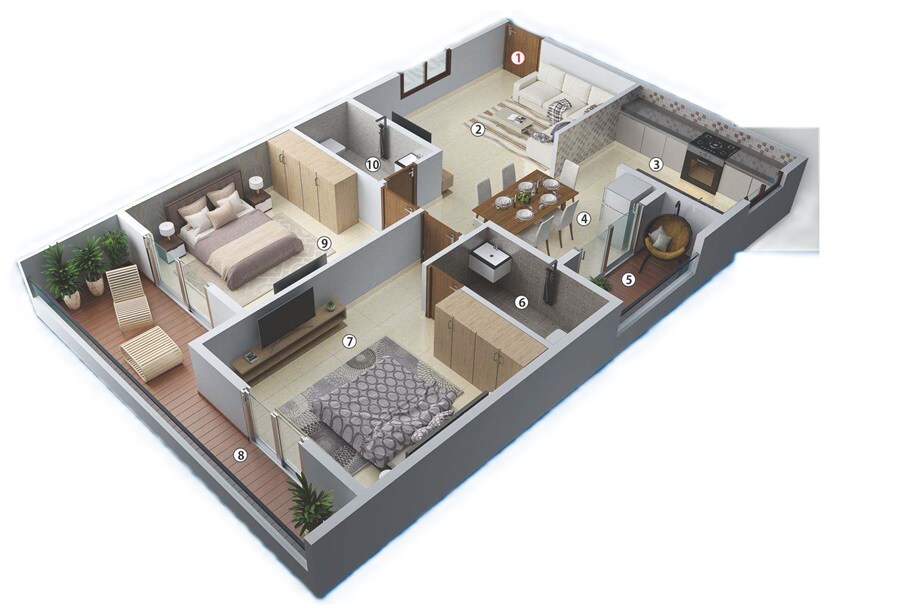 Floor plan of 2 BHK 1225 Sq. Ft. Apartment in Sri Mahalakshmi Urban Touch, Bangalore
