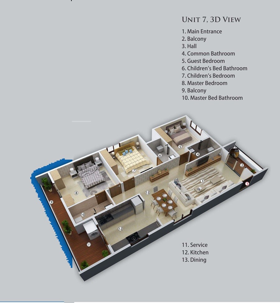 Floor plan of 3 BHK 1640 Sq. Ft. Apartment in Sri Mahalakshmi Urban Touch, Bangalore