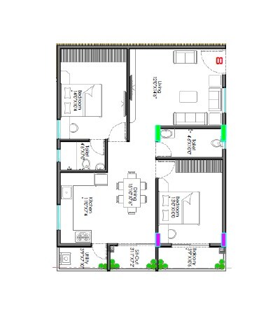 Floor plan of 2 BHK 1210 Sq. Ft. Apartment in Sri MGR Windsor Gardens, Bangalore
