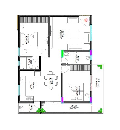 Floor plan of 2 BHK 1310 Sq. Ft. Apartment in Sri MGR Windsor Gardens, Bangalore