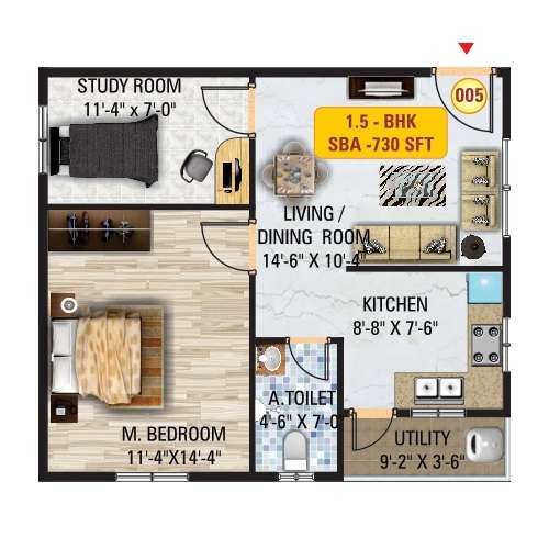 sri mitra solitaire apartment 1bhk 730sqft 1