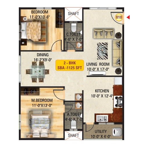 Floor plan of 2 BHK 1125 Sq. Ft. Apartment in Sri Mitra Solitaire, Bangalore