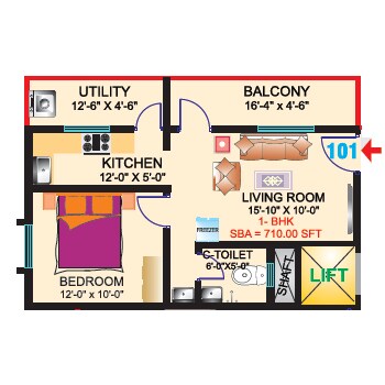 Floor plan of 1 BHK 710 Sq. Ft. Apartment in Sri Mitra Symphony, Bangalore