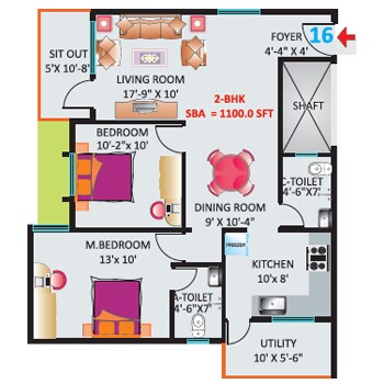 Floor plan of 2 BHK 1100 Sq. Ft. Apartment in Sri Mitra Symphony, Bangalore
