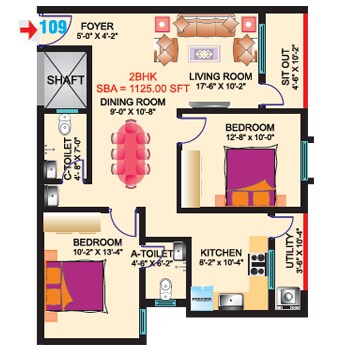 Floor plan of 2 BHK 1125 Sq. Ft. Apartment in Sri Mitra Symphony, Bangalore