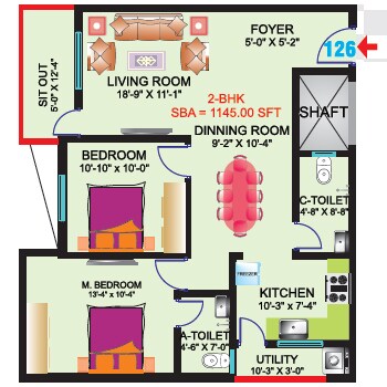 Floor plan of 2 BHK 1145 Sq. Ft. Apartment in Sri Mitra Symphony, Bangalore