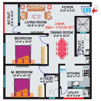 Floor plan of 2 BHK 1170 Sq. Ft. Apartment in Sri Mitra Symphony, Bangalore