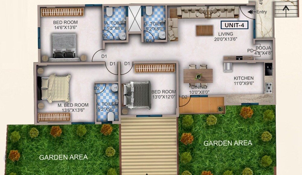 Floor plan of 3 BHK 1826 Sq. Ft. Apartment in Sri Nanjundeshwara Residency, Bangalore