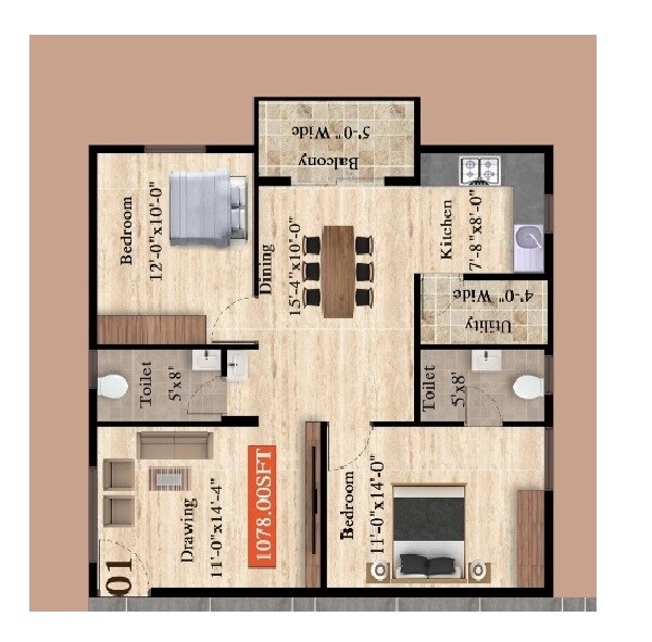 2 BHK 1078 Sq. Ft. Apartment